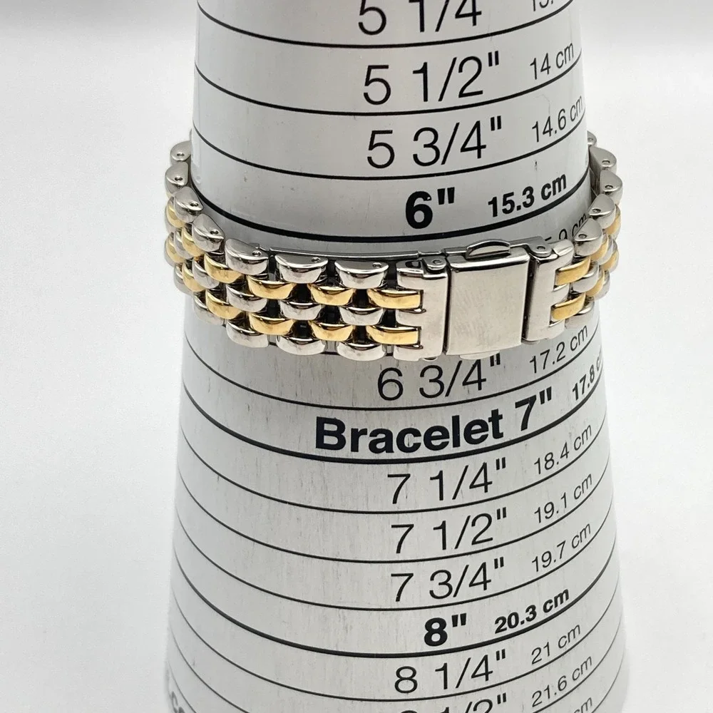 Womens Tank Watch Gold Silver Two Tone 19mm Crystals Bling New Battery 6.5